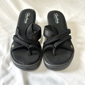 Skechers Womens Cali Rumblers Black Metallic Wedge Sandals Memory Foam Size 9